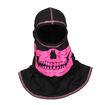 Flammschutzhaube Black hood with pink Skull