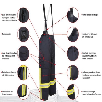 
Feuerwehr-Überhose HuPF Teil 4, Typ B mit PU Carbon Knieverstärker,  Membrane: Airtex S
